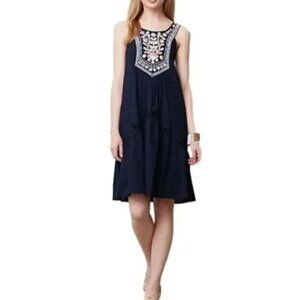 Maeve Anthropologie Tisa Embroidered Navy Swing Dress Women Size 4